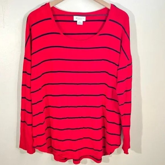 Liz Claiborne Sweaters - Liz Claiborne Weekend Scoop Neck Knit Long Sleeve Red With Black Stripes Stretch